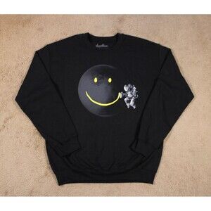 Threadless Moon Astronaut Spray Graphic Crewneck Sweatshirt (M) Black NWT